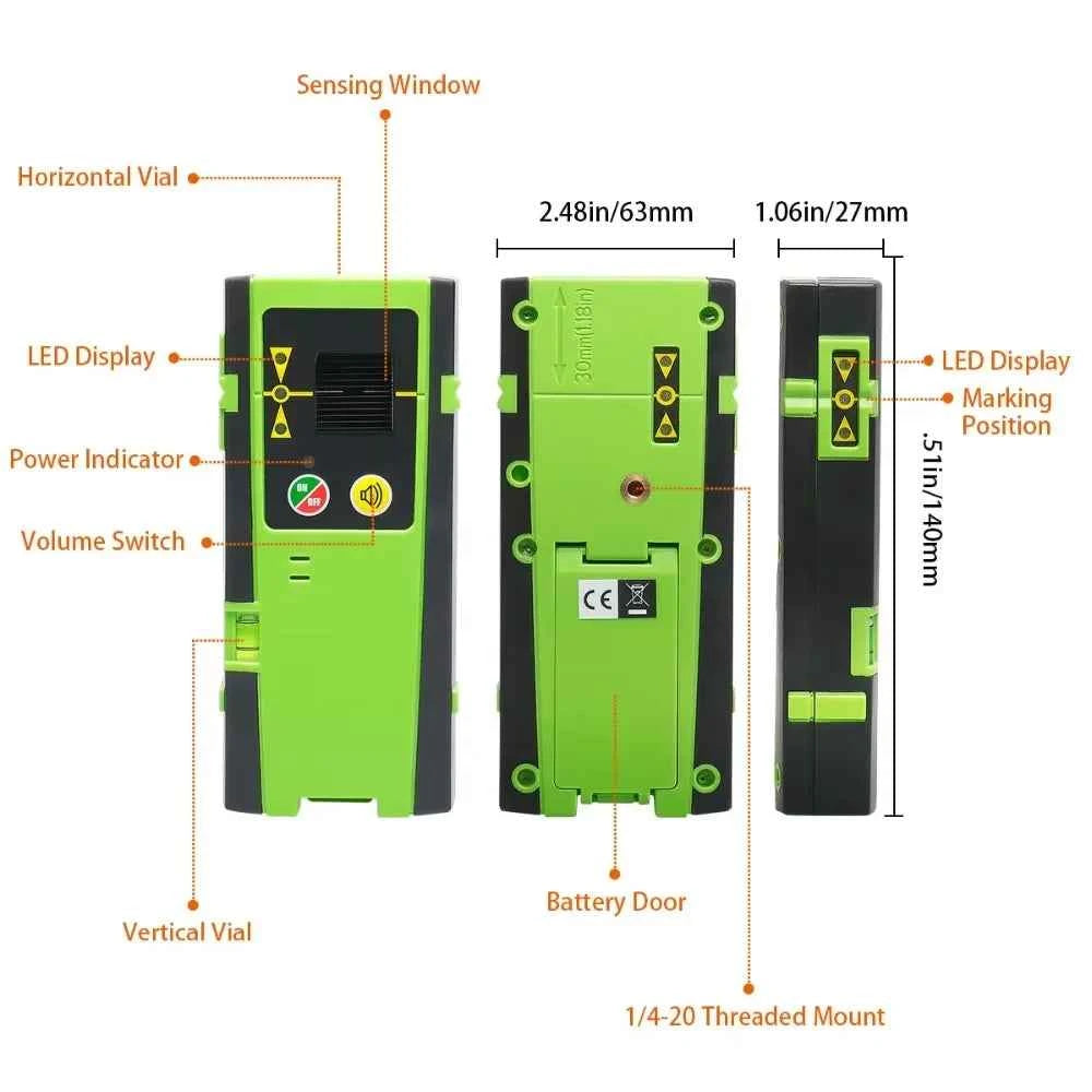 Huepar Laser Detector - Digital Receiver with Three-Side LED Display & Pulse Mode for Precision Leveling