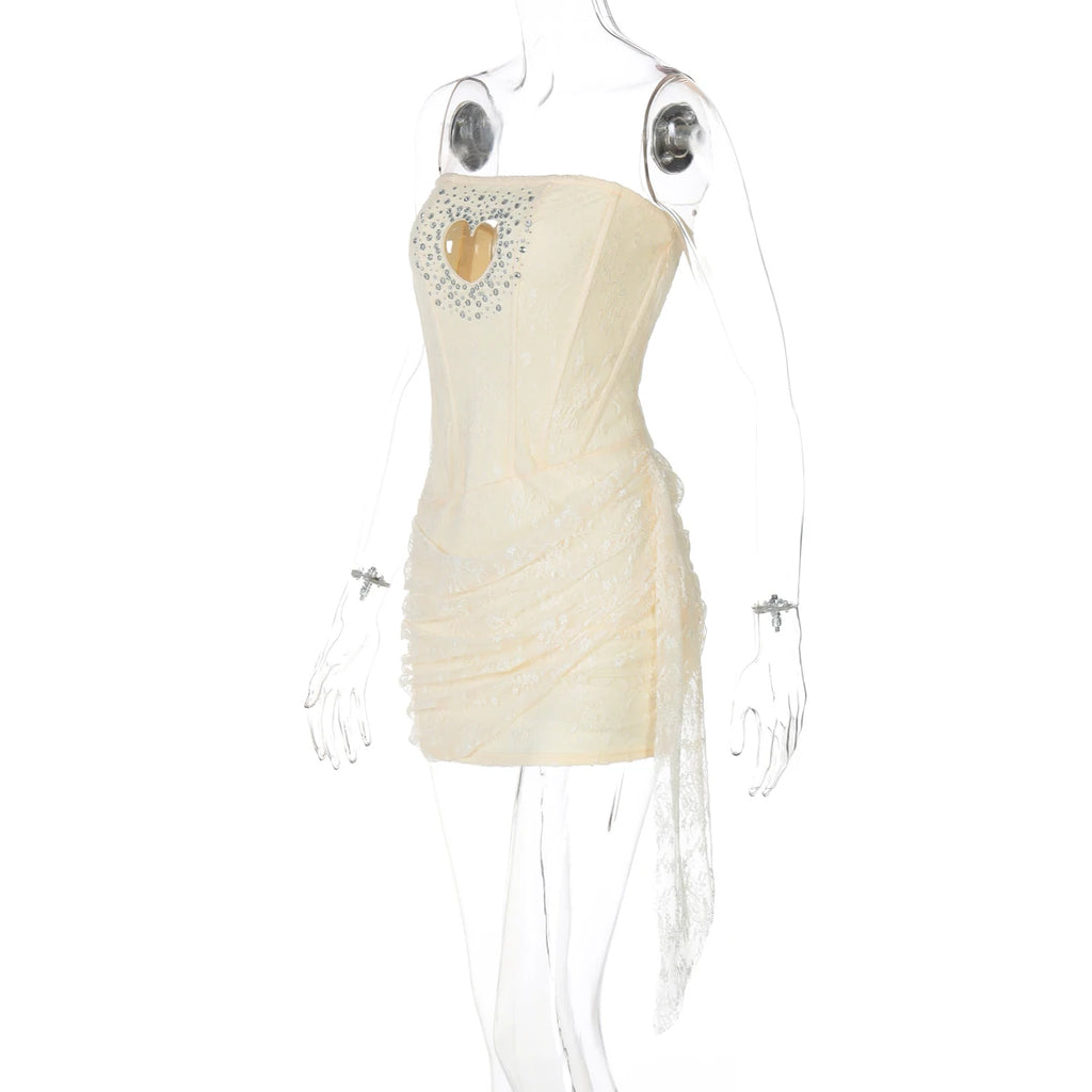 Hugcitar Heart-Shaped Cutout Mini Dress - Sexy Sequined Mesh with Zipper for Summer Festivals & Birthdays