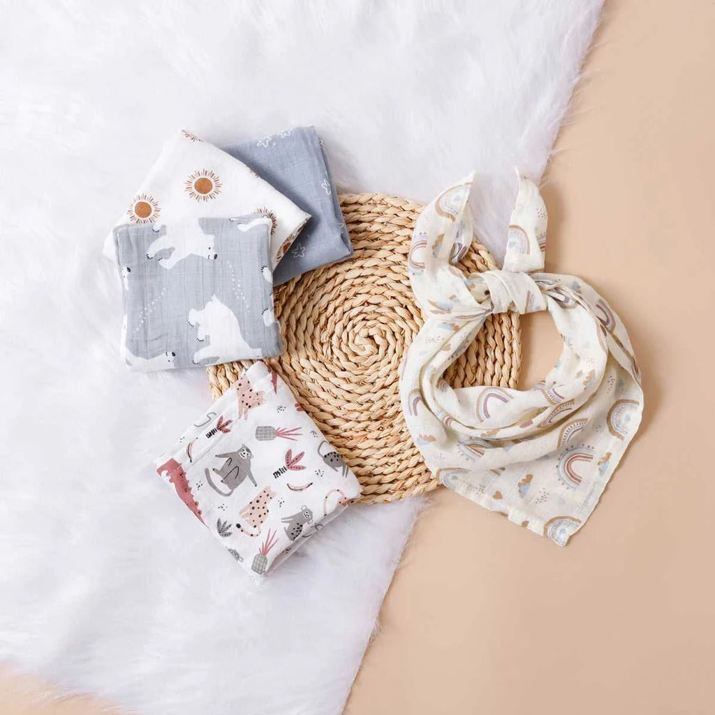 Kangobaby #My Soft Life# 5pcs Multifunctional Baby Muslin Bib Newborn Blanket Breathable Child Scarf 60x60cm The jack market .AU The jack market .AU Mum & Kids: Essential Products for Every Family $ 34 14:1052#CP04