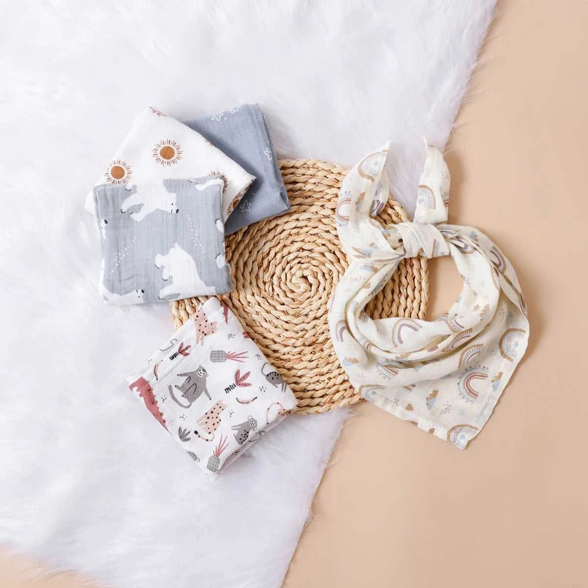 Kangobaby #My Soft Life# 5pcs Multifunctional Baby Muslin Bib Newborn Blanket Breathable Child Scarf 60x60cm The jack market .AU The jack market .AU Mum & Kids: Essential Products for Every Family $ 34 14:1052#CP04