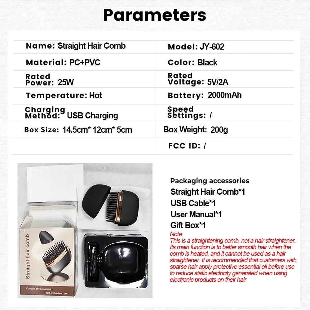 New Wireless Straightening Comb Portable USB Charging Hair Straightener Brush Heating Plates Comb for Smooth Styling Hair Styler