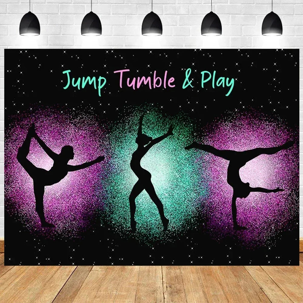 Let's Flip Athlete Gymnast Gymnastic Theme Jump Tumble Play Gymnast Rhythmic Gymnastic Girl Birthday Party Baby shower Backdrop