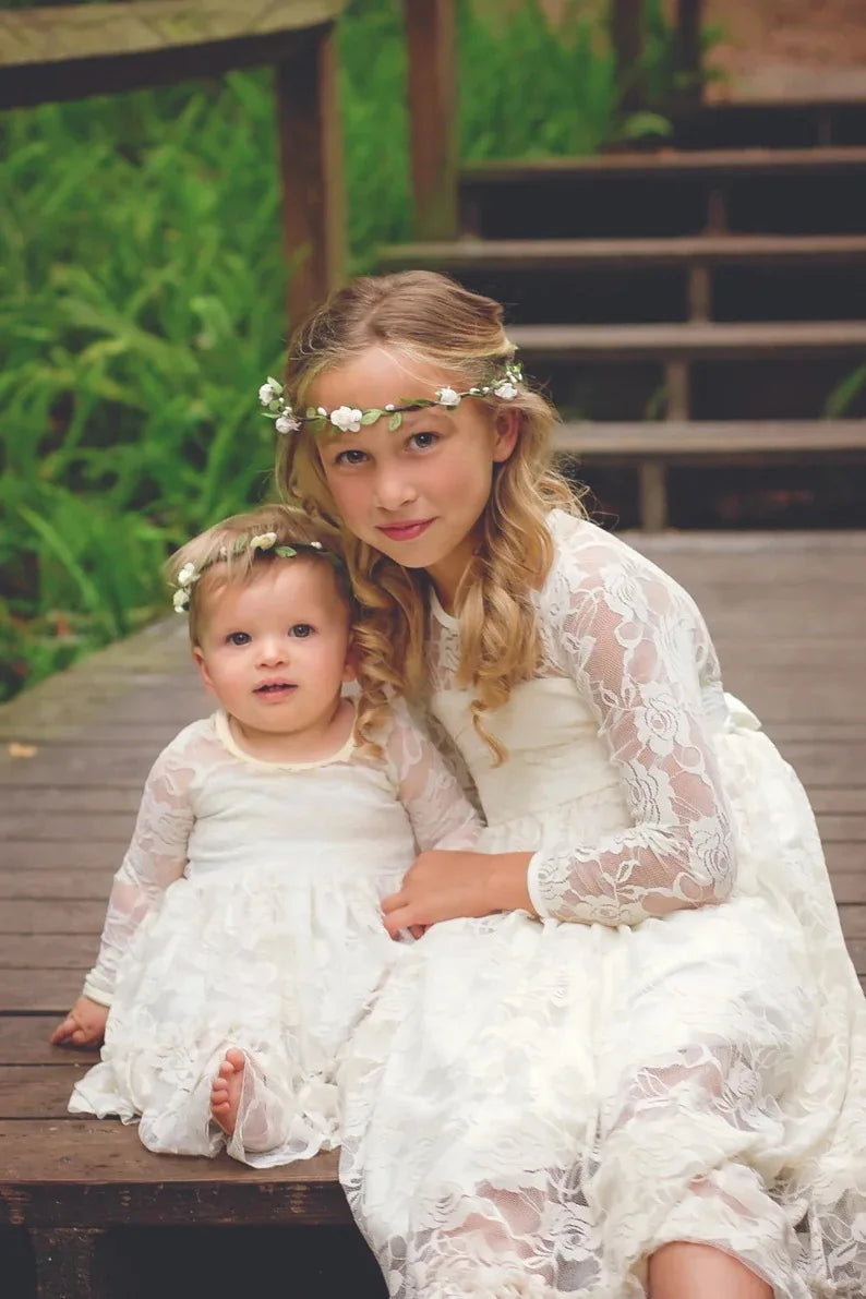 Princes Girls Lace Flower Girl Dress - Elegant Wedding Party Wear for Ages 2-12