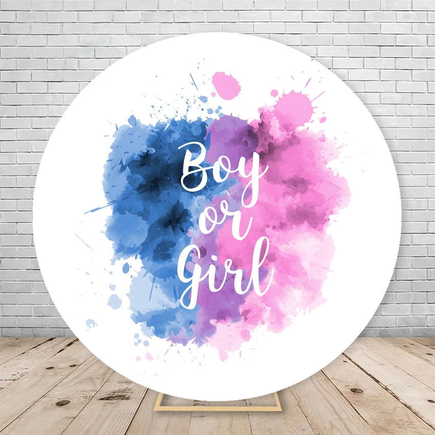 Gender Reveal Backdrop Round Cover Watercolor Cloud Bear Party Decor He or She Oh Baby Shower Photography Background Elasticity
