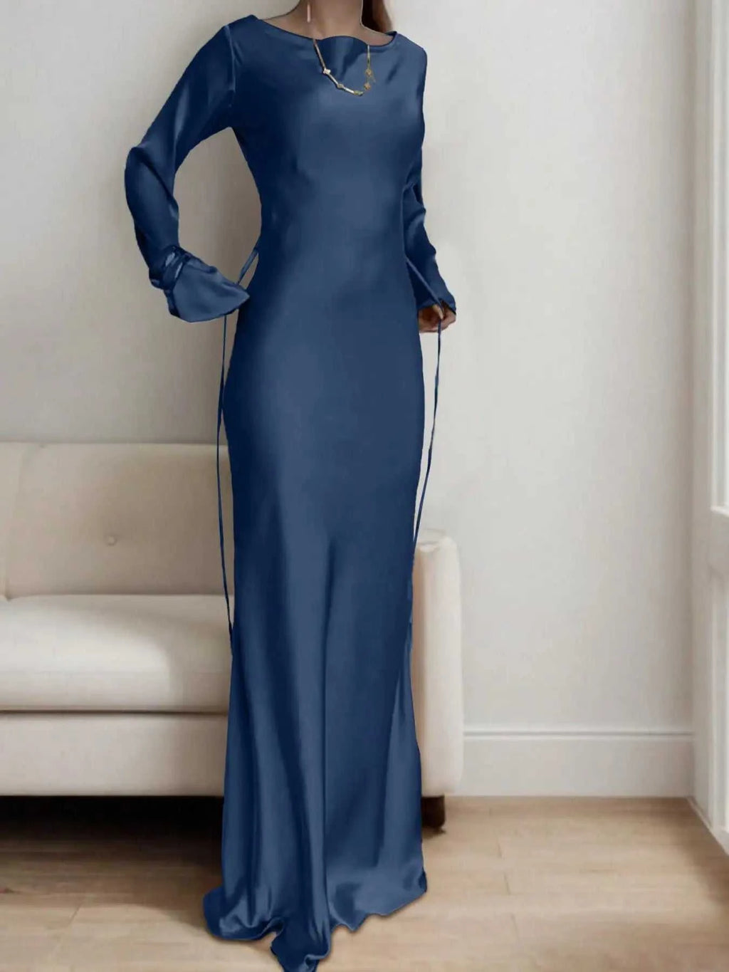 Women's Satin Maxi Dress – Corset Waist Tie, O-Neck & Flared Sleeves | Bohemian Evening Dress The jack market .AU The jack market .AU Woman Fashion Dress $ 70 14:1052;5:4182