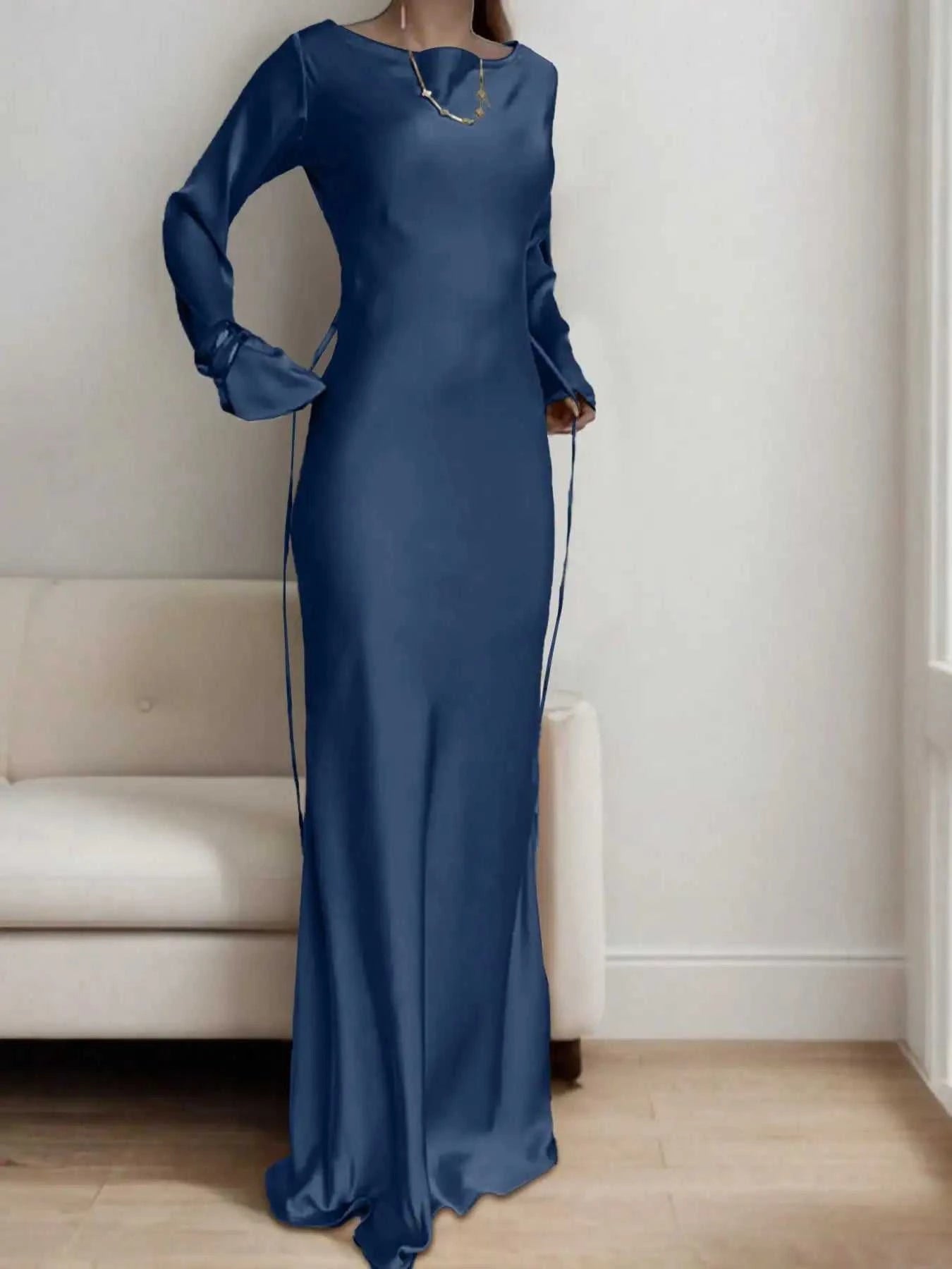 Women's Satin Maxi Dress – Corset Waist Tie, O-Neck & Flared Sleeves | Bohemian Evening Dress The jack market .AU The jack market .AU Woman Fashion Dress $ 70 14:1052;5:4182