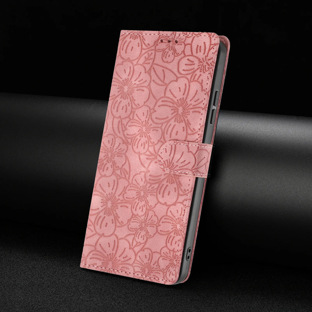 Edge Leather Flip Case for Motorola G73 G53 G13 G23 G62 G52 G32 G22 G31 G20 G41 - Cherry Blossom Design