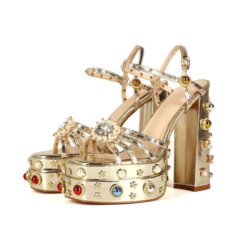 Women's New Summer Sandals Waterproof Platform Thick Bottom Water Diamond Pearl Rivet Flower Satin Open Toe High Heel Large The jack market .AU The jack market .AU Step Up Your Style: Trendy Shoes for Every Occasion! $ 138 14:201496390;200000124:200048359