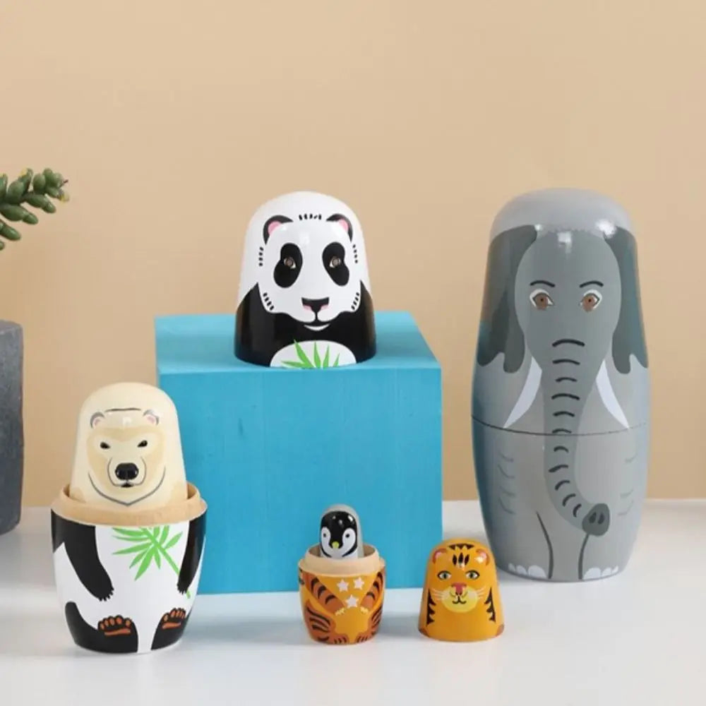 Rabbit 5Pcs/Set Animal Matryoshka Doll Wood Smooth Wooden Stacking Dolls Line Dog Panda Girls Russian Doll Christmas