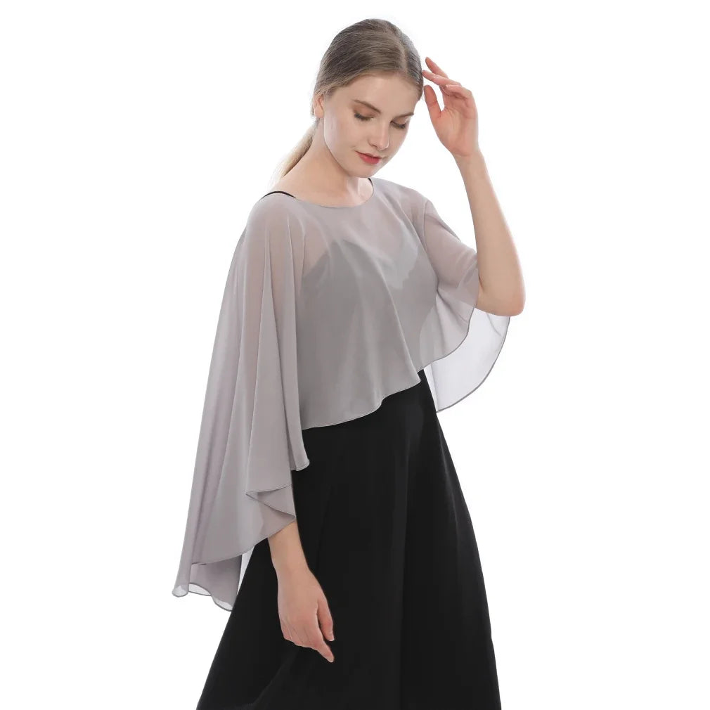 Women Chiffon Capes Shawl Ladies Evening Wedding Party Capes Shrug Ladies Bridal Lightweight Long Shawl and Wraps Dress Cover Up