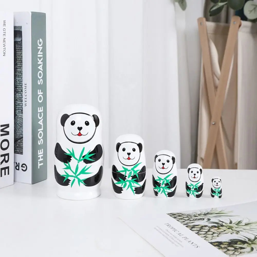 Rabbit 5Pcs/Set Animal Matryoshka Doll Wood Smooth Wooden Stacking Dolls Line Dog Panda Girls Russian Doll Christmas