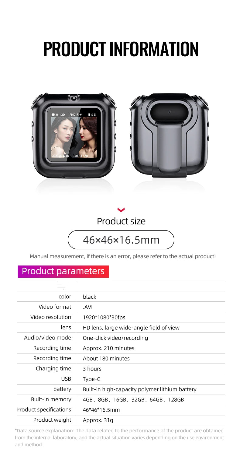 4-256GB Mini Clip Digital Camera Video Photo Audio Voice Recorder with Screen 1080P Bodycam Cam Smart Loop Recording Camcorder