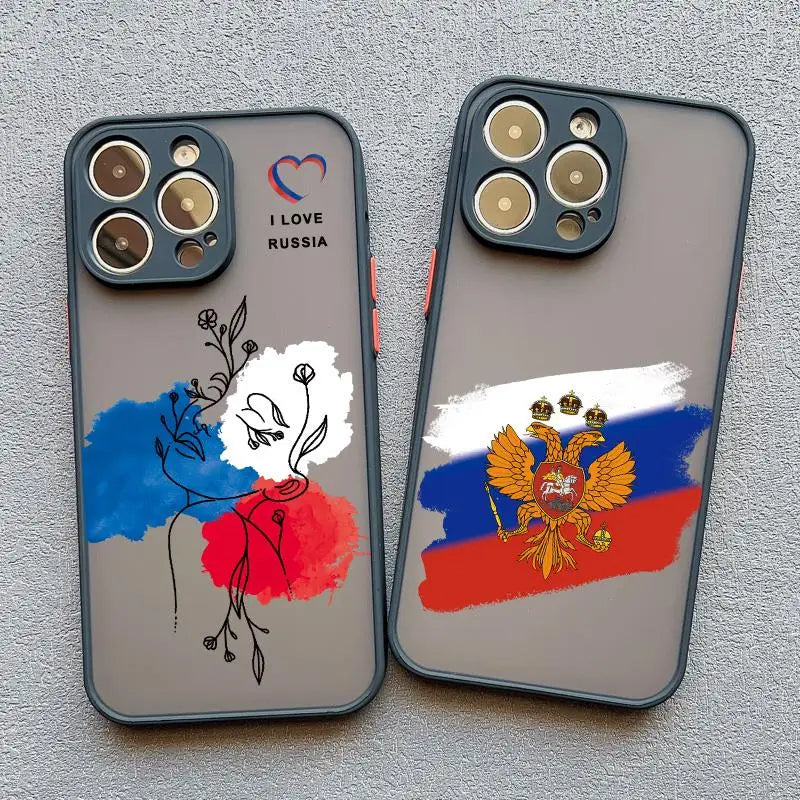 Fashion Russian Flags Emblem Phone Case for IPhone 16 15 12 11 13 14 Pro Max Mini X XR XS 7 8 Plus Russia Elements Cover Funda