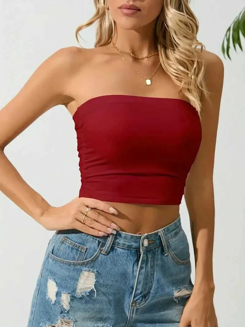 Europeans And Americans Solid Color Strapless, Off-the-shoulder Short Bodice Women's Backless Short Boat Neck Cami Tank Top The jack market .AU The jack market .AU $ 51 14:273312254#Wine;5:361386