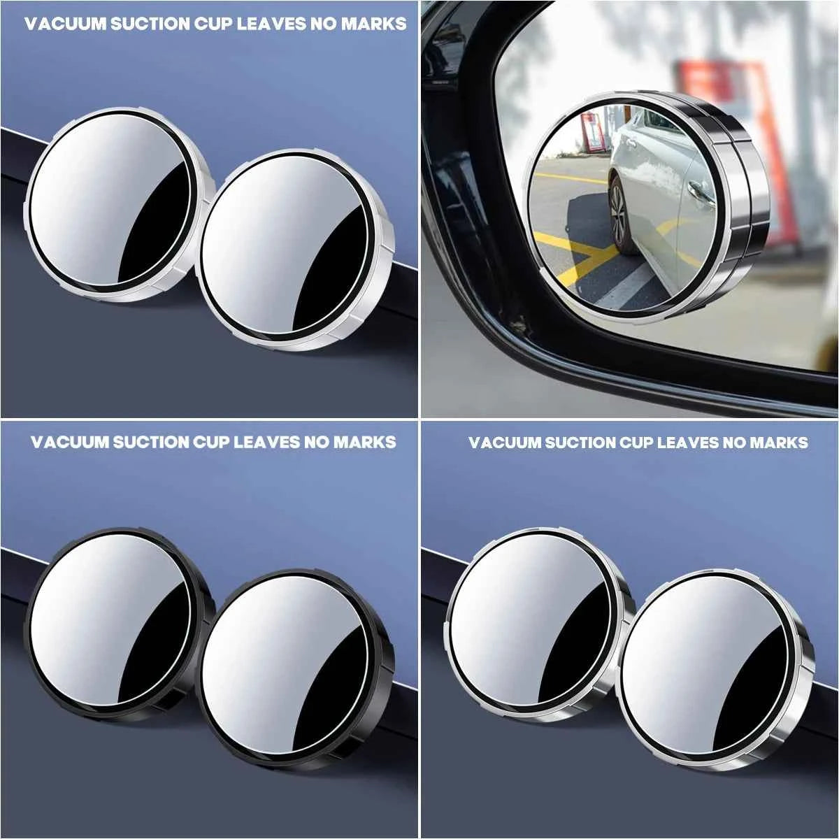 Car Blind Spot Mirror 360 Degree Adjustable Round Convex Rear View Mirror with Suction Cup Wide Angle Clear HD Anti Glare