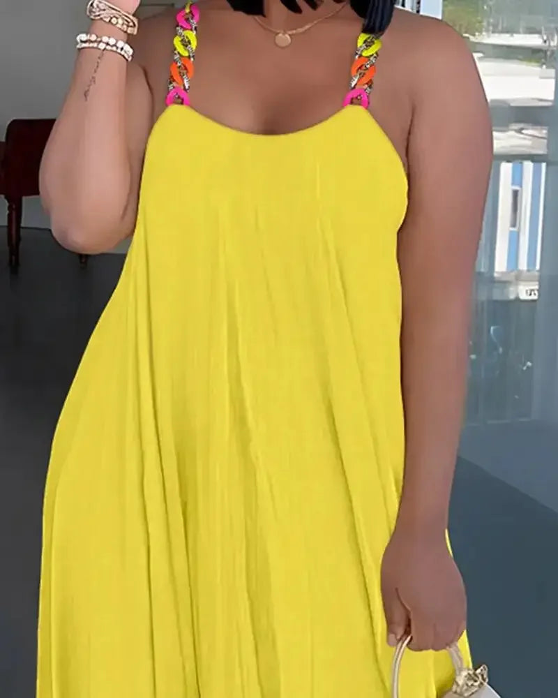2025 Best Quality Famous Brand Dress Solid Spaghetti Strap Summer Casual Maxi Dress Vestido