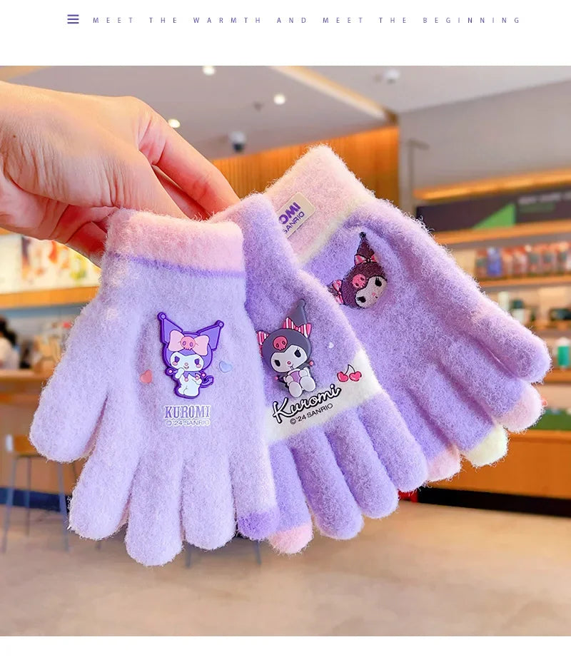 Sanrio Gloves Kawaii My Melody Kuromi Cold-Proof Winter Finger Gloves  Warm Children Toddler Christmas Gifts