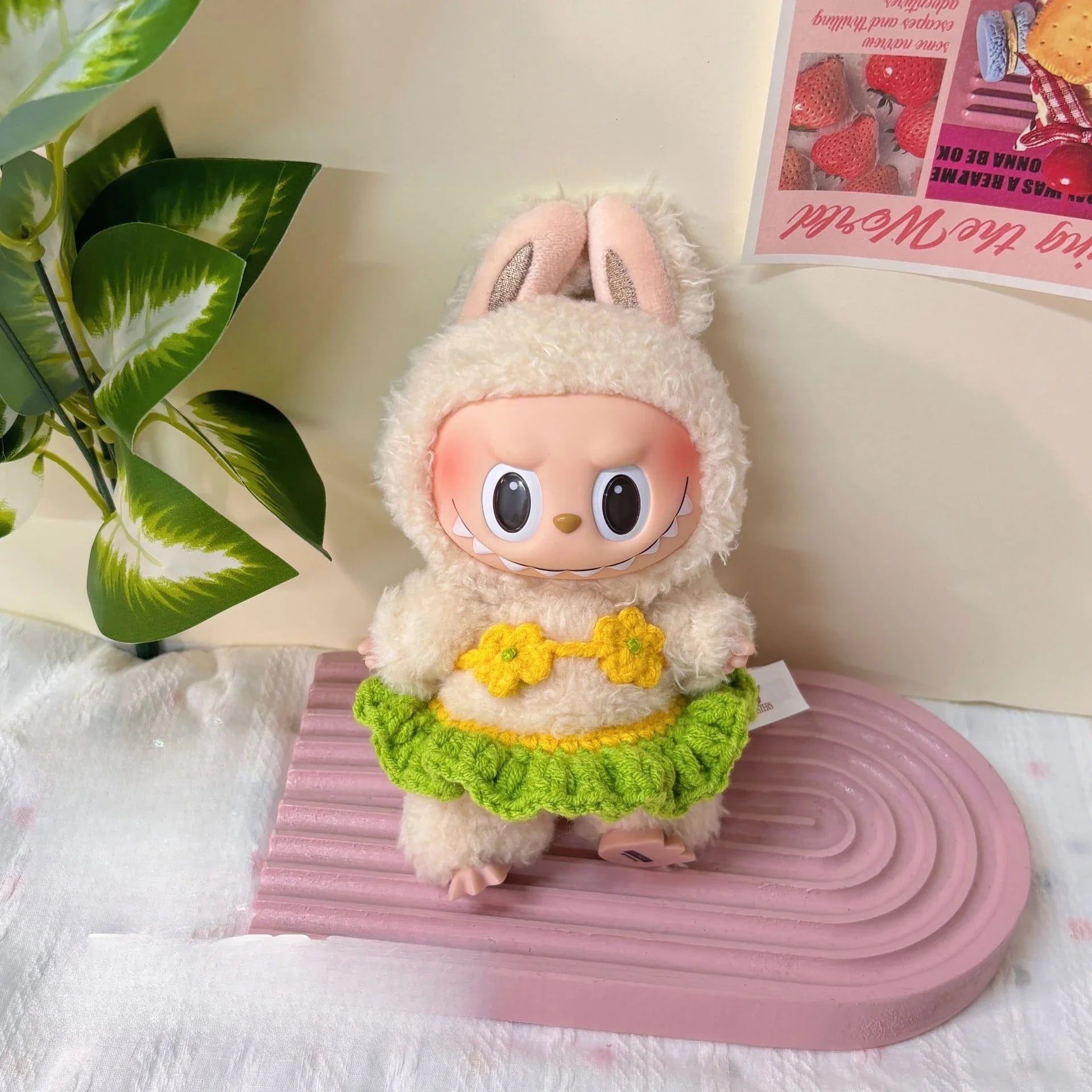 For 15/17cm 3.0 labubu v1/v2/v3 handmade bikini beach sun hat headgear set doll clothes for Ropa labubu decoration