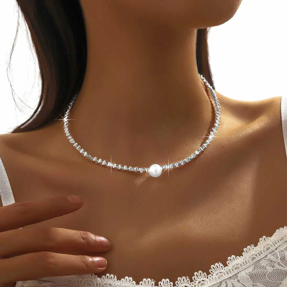 Silver Color Sparkling Necklace For Women Trendy Clavicle Chain Choker Girls Korean Wedding Party Jewelry Accessories The jack market .AU The jack market .AU Jewellery & Chains $ 47 200001034:361180#A