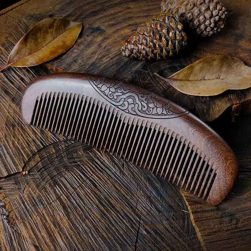 Natural Luxe Wooden Comb - Handmade Sandalwood Comb for All Hair Types, No Static, Fine Tooth for Effortless Styling