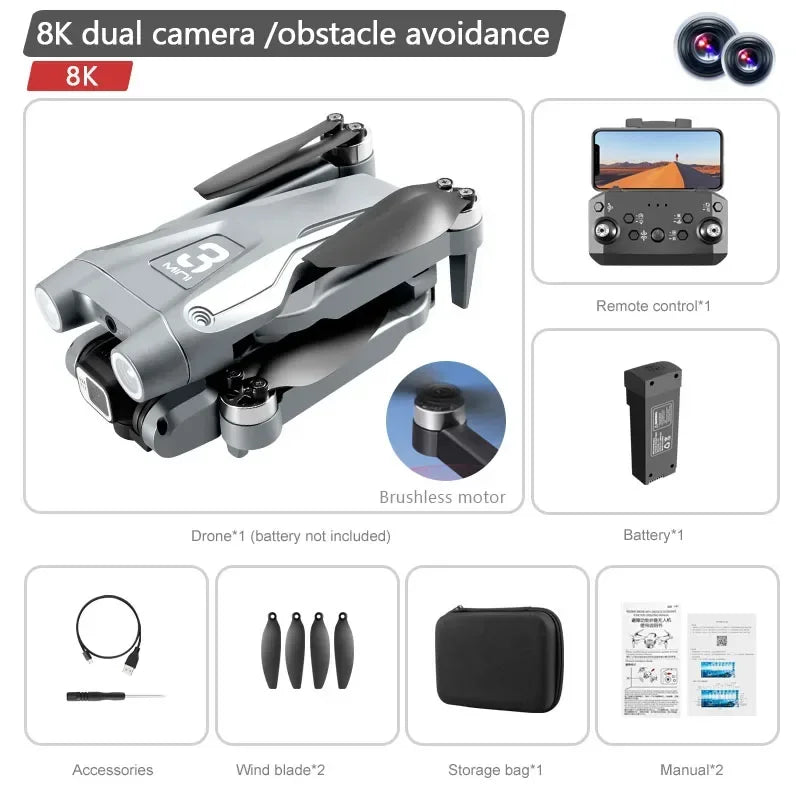Z908 Pro Max Outdoor Drone Dual Camera Professional Brushless Motor GPS Optical FlowObstacle Avoidance Folding Quadcopter 8K