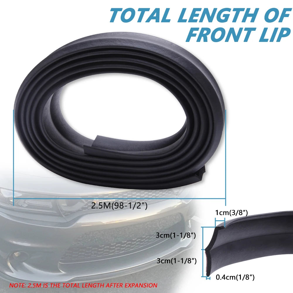 2.5m Car Bumper Protector Rubber Auto Car Front Bumper Guards Lip Mouldings Splitter Chin Body Auto Bumper Strip