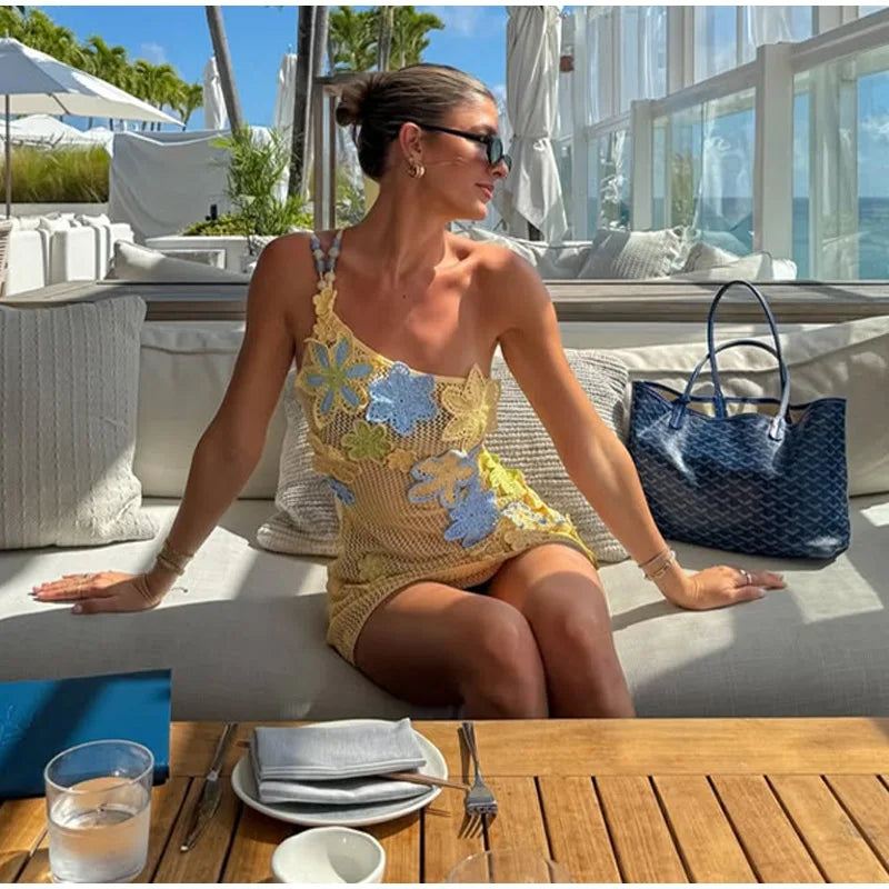Women's Crochet Knit Mini Dress – Hollow Out Backless Vacation Dress