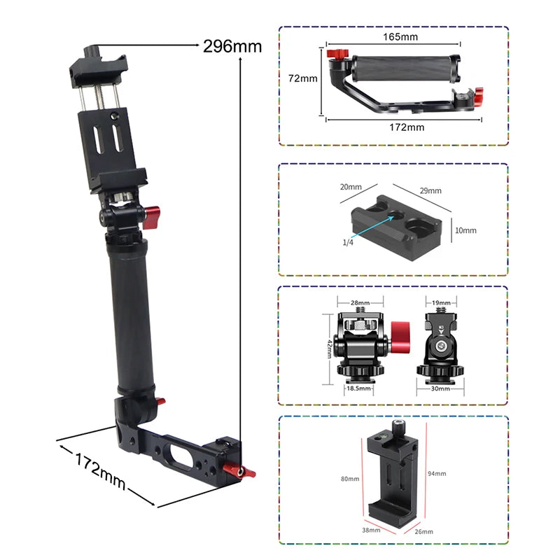 Carbon Fiber L Bracket Handle Grip Foldable Cold Shoe Mount Clamp for DJI Ronin RS3 RS4 Mini RS2 RSC2 Handheld Gimbal Stabilizer