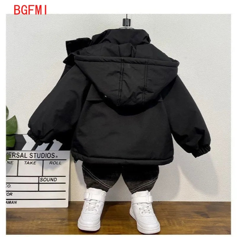 2-9Y Children's Waterproof Windproof Thick Cotton Coat Winter 2025 New Little Boys Hooded Fleece Jacket Kid Warm Thick Parka