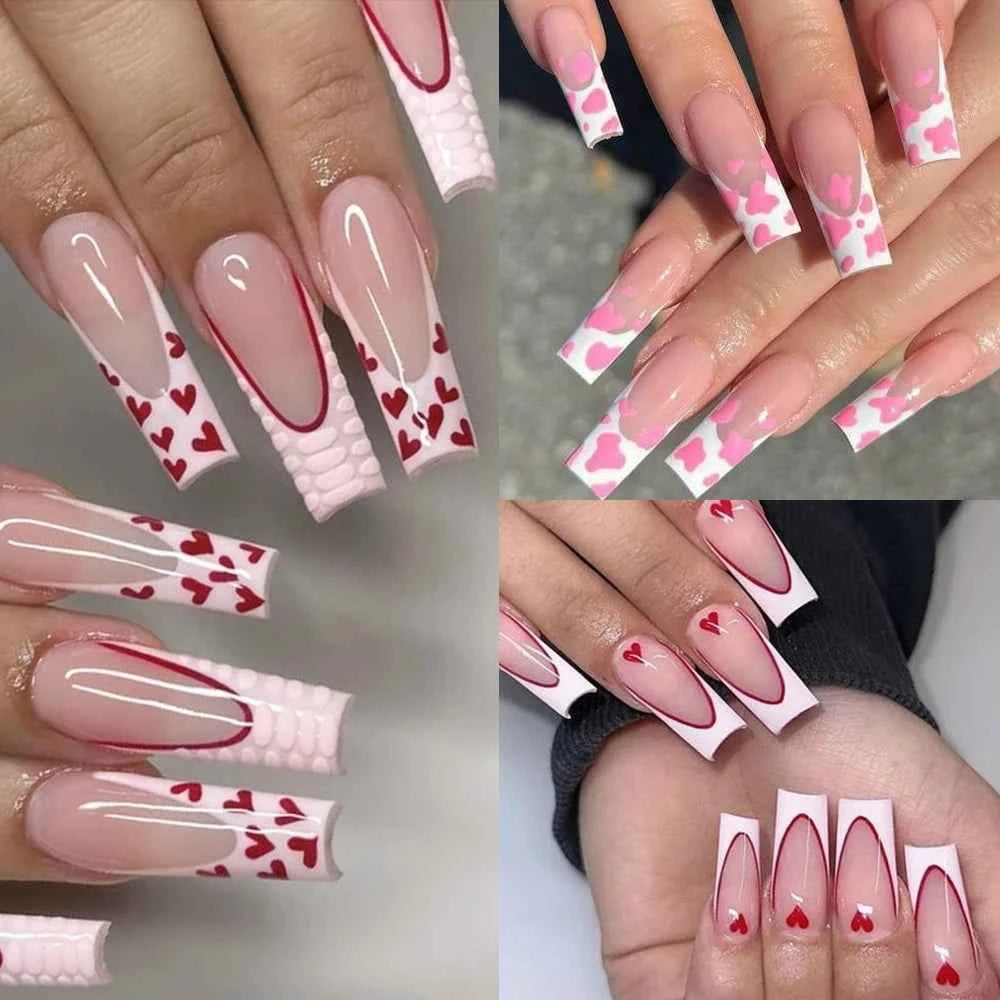 120Pcs/Box French Tip Press On Nails White/Pink Full Cover Professional Salon Artificial Fake Nail Detachable Coffin French Tips
