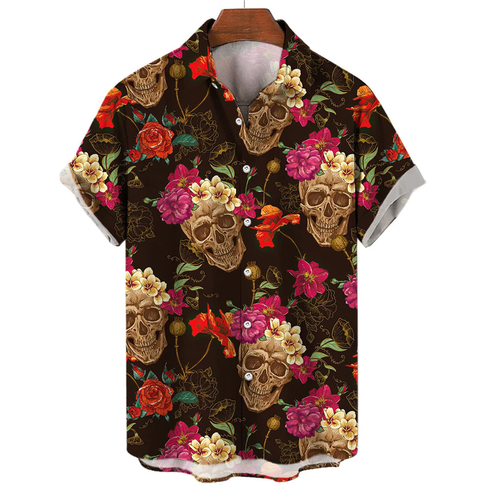 Hawaiian Skull 3D Printed Shirt - Summer Comfort & Breathability, Casual Short Sleeve for Confident Style