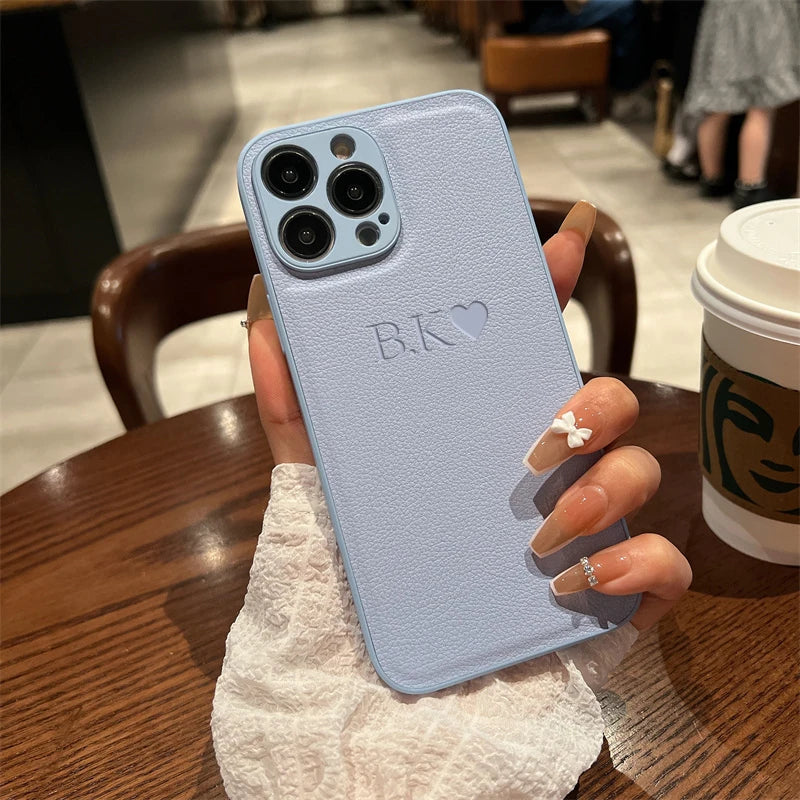 Custom Initial Name Case for iPhone 15/16 Pro Max - Personalized Soft Leather PU Cover