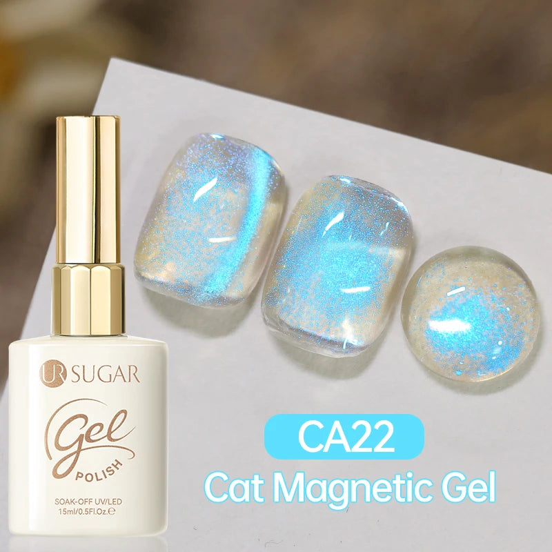 UR SUGAR 15ml  Autumn Winter Red Cat Magnetic Gel Nail Polish White Dopamine Nail Sparkling Glitter Soak Off UV LED for Manicure