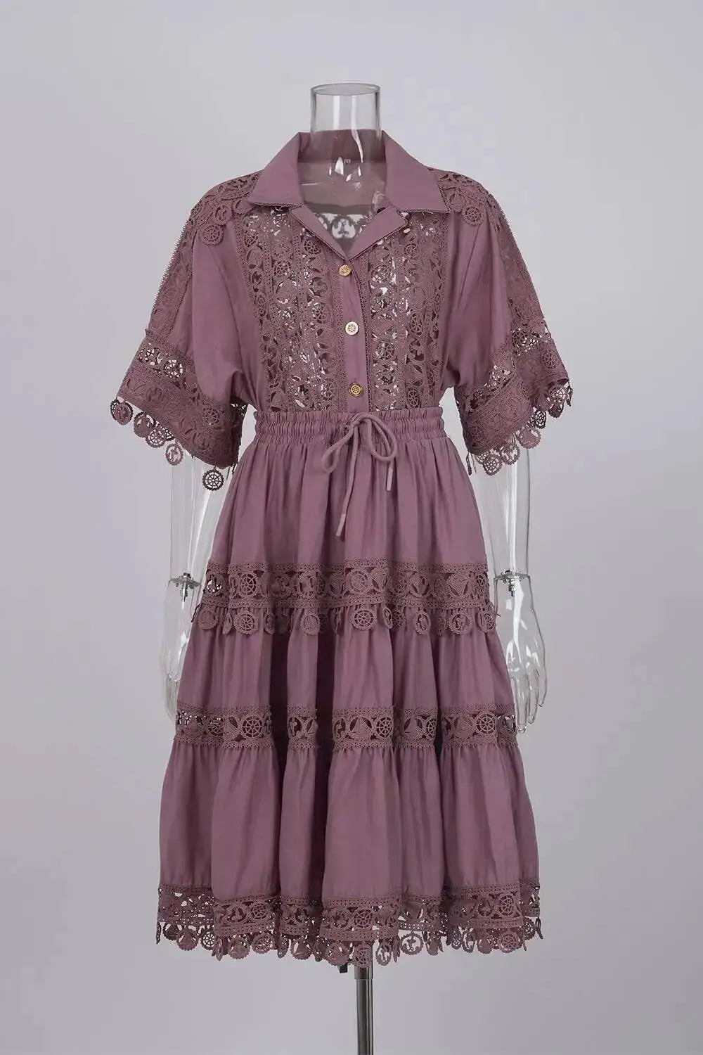 Quality Loose Hollow Out Dress Two Piece Set Women's Shirt Short Skirt Set Embroidered Lace Crop Tops Pleated Skirts Suits 2pcs