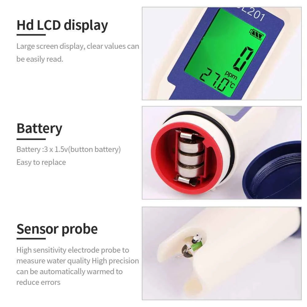 Multifunctional Chlorine Testing Pen 2/3/4/5 in 1 Water Quality Tester CL2 TEMP pH H2 ORP Measuring For Aquarium Swimming Pool