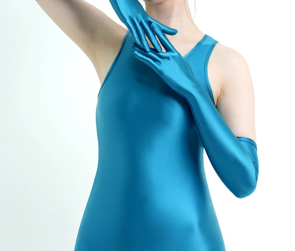 XClocKNYoung satin glossy gloves satin glossy connected finger gloves high elasticity gloves shiny role-playing dress gloves