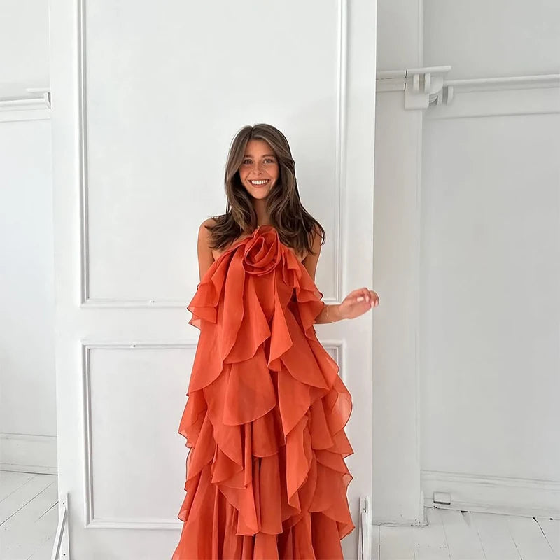 Blissful Blooms Dress - Ruffled Backless Sleeveless Floral Maxi for Effortless Summer Elegance