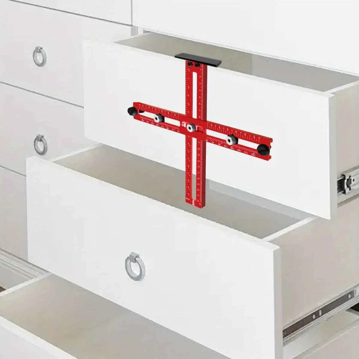 Handle Template Jig Drill Guide Cabinet Handle Knob Template Locator PunchTool, Metric/Inch Adjustable Wood Drilling Template