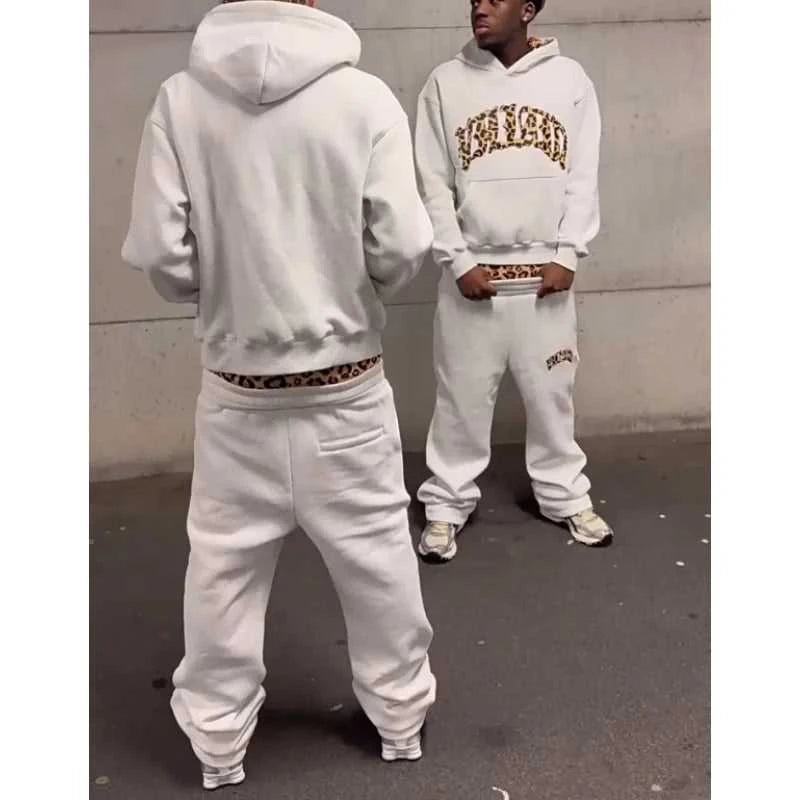 2025 European and American new trendy high street leopard print loose hooded sweatshirt casual stacking sweatpants The jack market .AU The jack market .AU Men Fashion $ 48 14:691#Pant;5:100014065