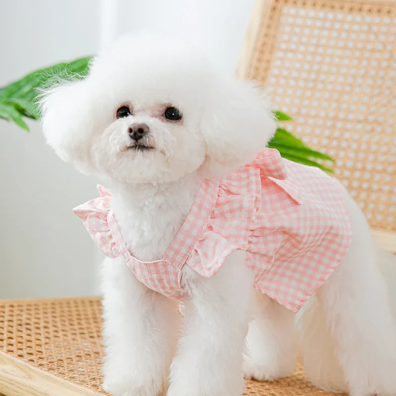 Pawfect Paws Summer Plaid Suspender Skirt Dress - Chic Pink Bow for Small Breeds like Chihuahua & Yorkie