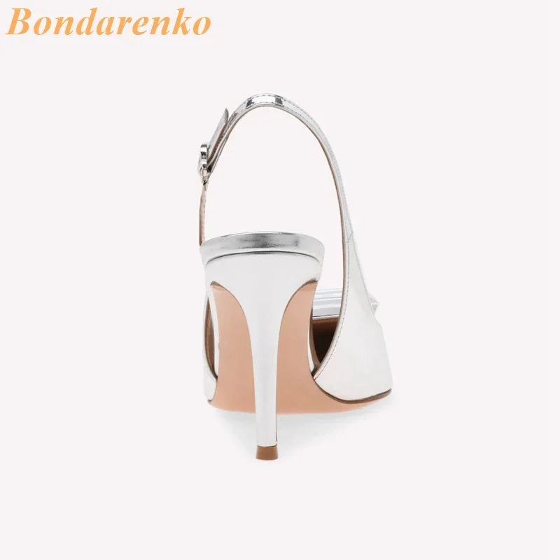 Square Buckle Singback Pumps Thin High Heel Sexy Pointed Toe Slip On Fashion 2024 Spring Summer Women Dress Shoes