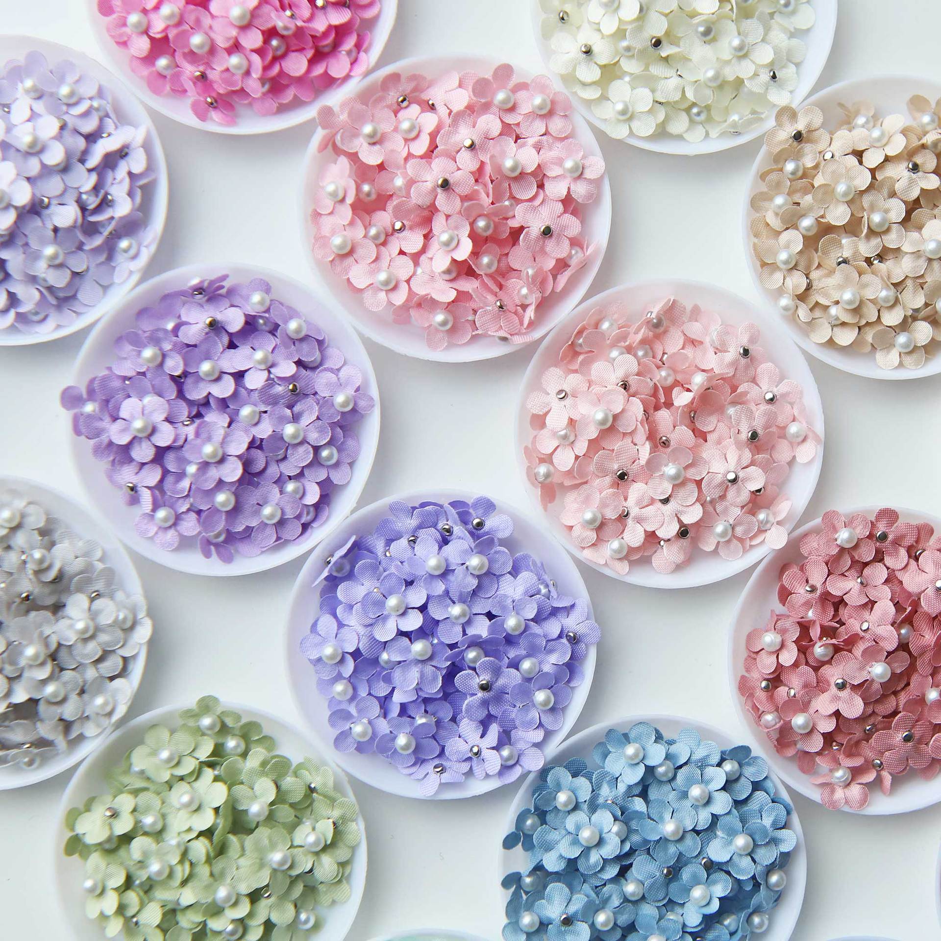 100pcs 12mm Mini Imitation Pearl Satin Flowers for DIY Wedding Dress Baby Doll Clothes Hairpin Handmade Sewing DIY Craft Decor