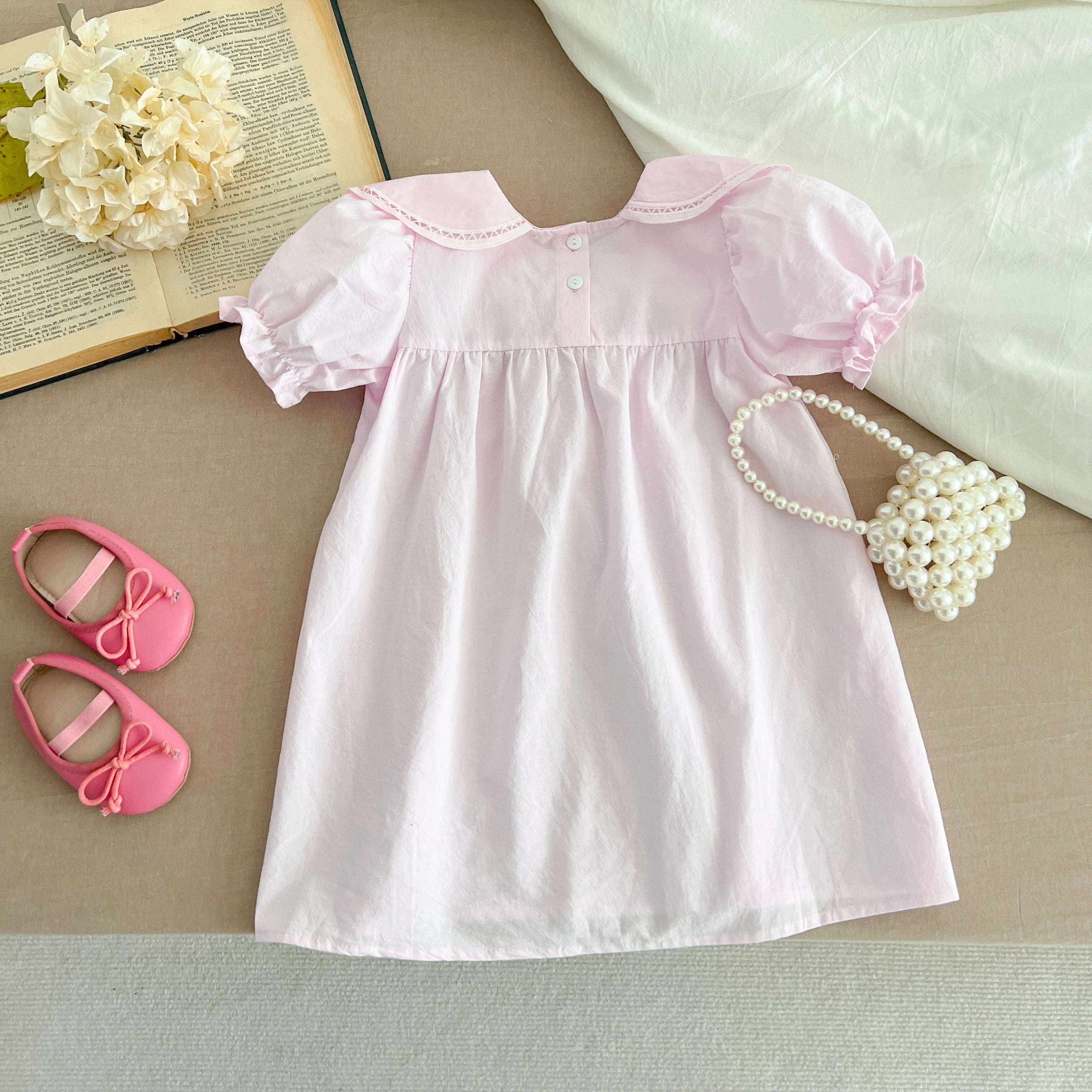 Sisters Dress Summer Kids Princess Dresses Short Sleeved Cotton Solid Color Splicing Infant Baby Romper Baby Girl Party Dress