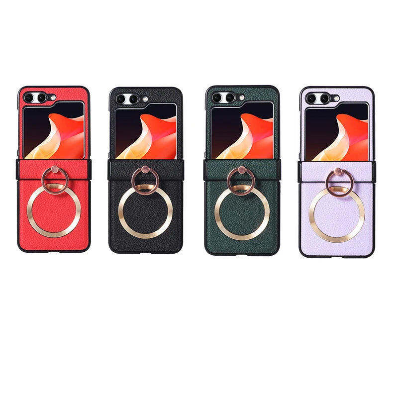 Grain Of Cloth Diamond Ring Magnetic Stand Case for Samsung Galaxy Z Flip 3 4 5 6 7 - Stylish & Functional Protection