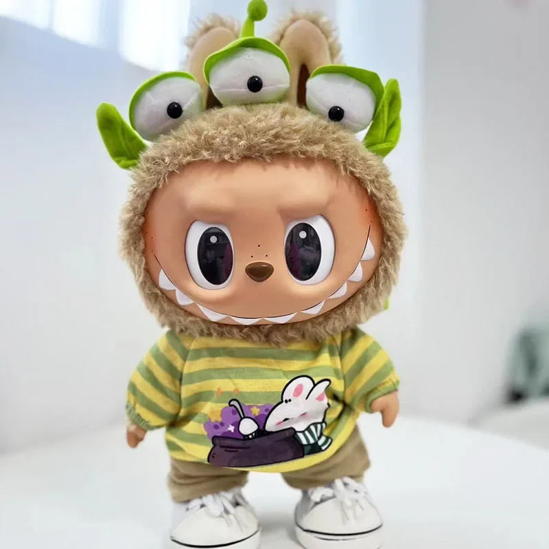 For 38Cm Labubu outfit vinyl plush doll clothes for Korea Kpop Exo Labubu doll clothes striped animal shirt set