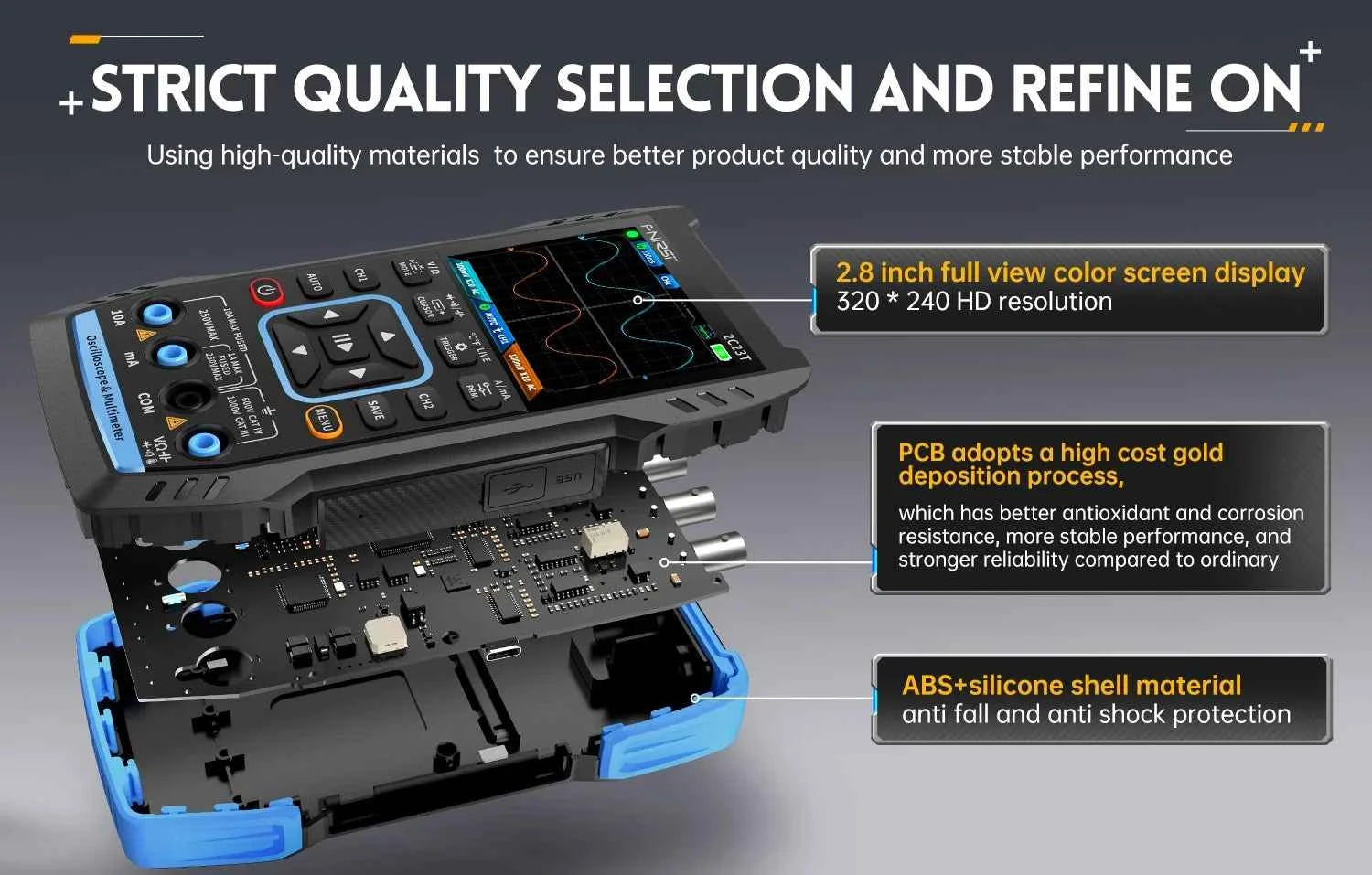 FNIRSI Handheld 50MHz Dual Channel Oscilloscope & Multimeter - 3-in-1 Automotive Signal Generator