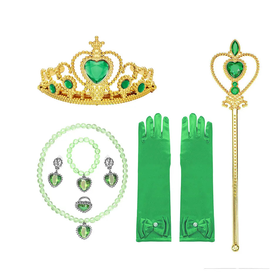 Girls Princess Dress Accessories Gloves Wand Crown Jewelry Set Princess Wig Braid Princess Dress Costume Cosplay Accessories