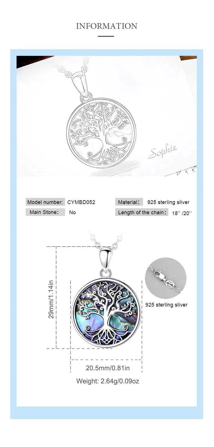 EUDORA New 925 Sterling Silver Tree of Life Pendant Necklace Abalone Shell Jewelry Elegant Fashion Party Gift The jack market .AU The jack market .AU Jewellery & Chains $ 93 200000226:193#with 18 inch chain