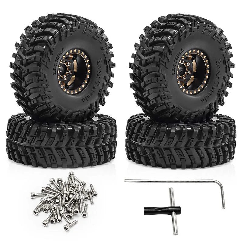 4pcs 63mm 1.0" Metal Beadlock Wheel Tire Set For 1/18 RC Crawler Car  SCX24 FMS Ascent-18  Upgrade Parts Accessories