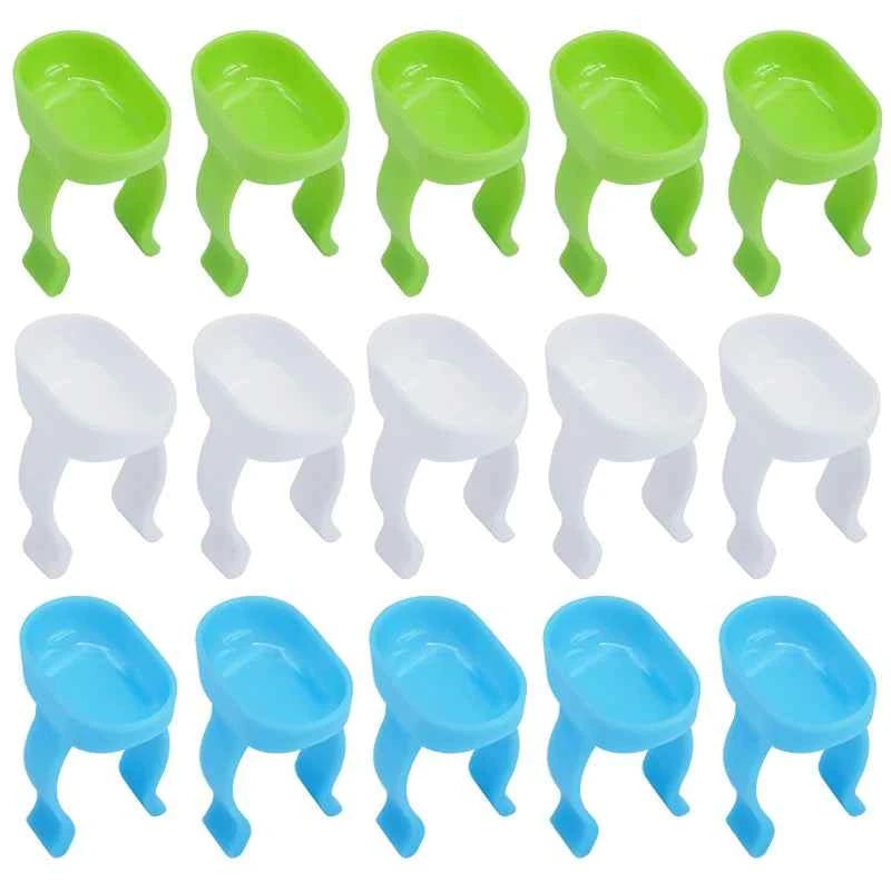 10pcs Dental Mixing Finger Ring Bowl Cup Plastic Silicone Holder Random Color Dappen Dish Prophy Paste Rings Handy Tool